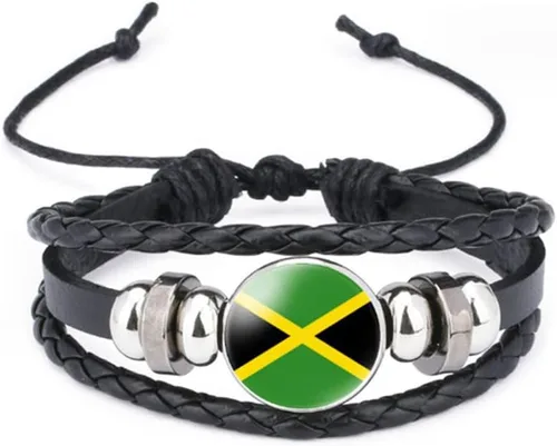 Miniatura 37 de vmcoatdu Mundial Muchas Banderas Nacionales Brazalete Retro de Aleación de Cuero para Pulsera de Cuerda Trenzada de Bandera Nacional