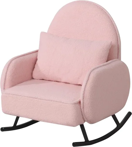 Mecedora para bebé, silla para niños, sofá para niños, pie de metal tembloroso y tela sherpa, sillón mecedor para niños y niñas (rosa)