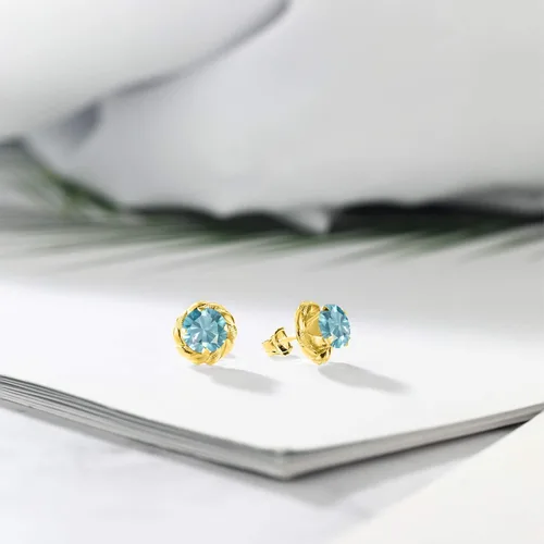 Miniatura 125 de Gem Stone King Aretes de plata de ley 925 de 0.236 in con piedra natal redonda para mujer