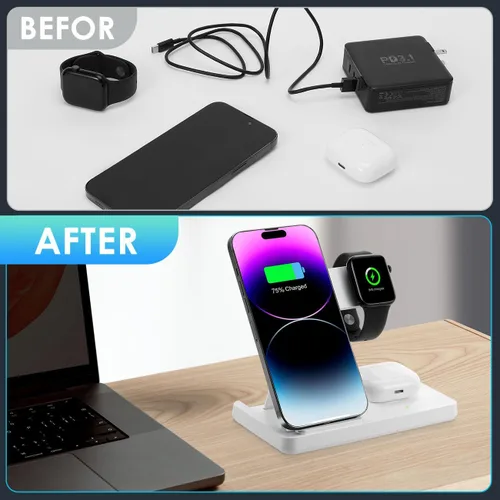 Miniatura 6 de Cargador inalámbrico, estación de carga 3 en 1 para múltiples dispositivos, base de carga para iPhone serie 8-16, Apple Watch, AirPods Pro 3 2
