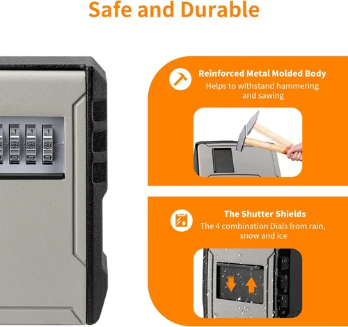 Miniatura 3 de UPGRADE - Caja de bloqueo de llaves de gran capacidad, resistente a la intemperie, para llaves de automóvil, llavero, llaves de casa, caja de Gris