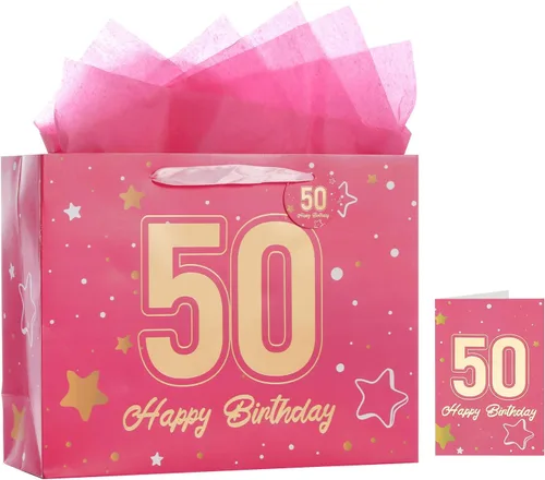 Miniatura 39 de Powbrace Bolsa de regalo de cumpleaños negra con papel de seda y tarjeta de felicitación, 13 x 10.2 x 4.9 pies, mediana