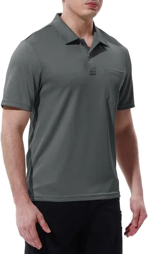 Miniatura 2 de TBMPOY Polo para hombre con bolsillo, manga corta, secado rápido, informal, para deportes al aire libre
