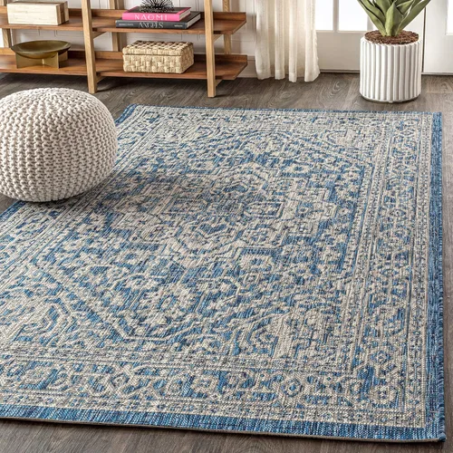 Miniatura 130 de Eyely BMS101D-28 - Alfombra de pasillo con textura de medallón de Santa Mónica Slesi, para interiores y exteriores, estilo costero, bohemio, Gris