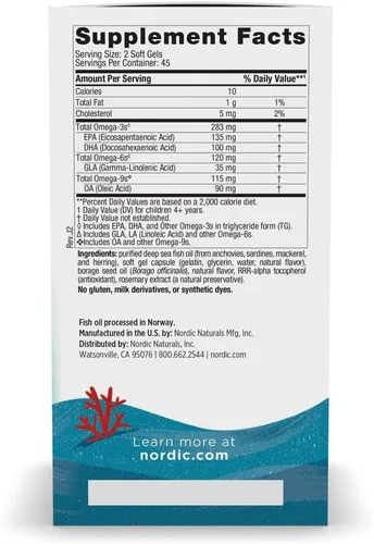 Miniatura 2 de Nordic Naturals Complete Omega Jr., Limón, 90 mini geles blandos, 283 mg de Omega-3 totales y 35 mg de GLA, cognición saludable, función del sistema