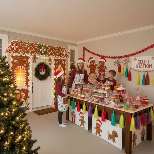 Miniatura 2 de Puerta de Pan de Jengibre de Navidad con Luces, Decoraciones de Cubierta de Cartón, Letrero de Pancarta de Porche de Dulces de Casa de Pan