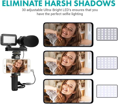Miniatura 5 de Movo Vlog Kit V7 - Kit de inicio de YouTube con agarre, micrófono estéreo, luz e inalámbrico Kit de vlogging remoto para iPhone, Android - Kit
