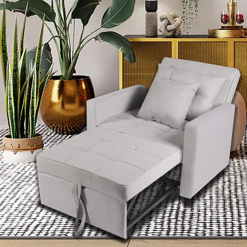 Miniatura 2 de Polar Aurora Silla de sofá cama convertible 3 en 1, tumbona, sillón reclinable individual para espacio pequeño con respaldo ajustable (gris claro)