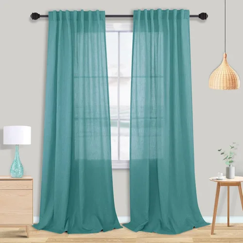 Miniatura 57 de Cortinas de lino azul claro de 90 pulgadas de largo para sala de estar, dormitorio de niñas, guardería, decoración acogedora de verano, bolsillo