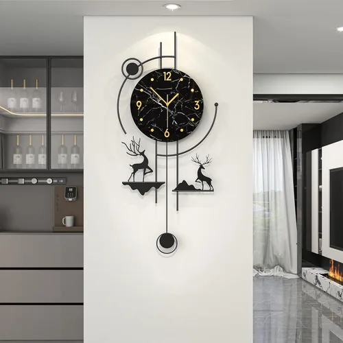 Miniatura 8 de FLEBLE Reloj de pared grande y moderno con péndulo, reloj decorativo de cuarzo silencioso a pilas para sala de estar, cocina, dormitorio, oficina