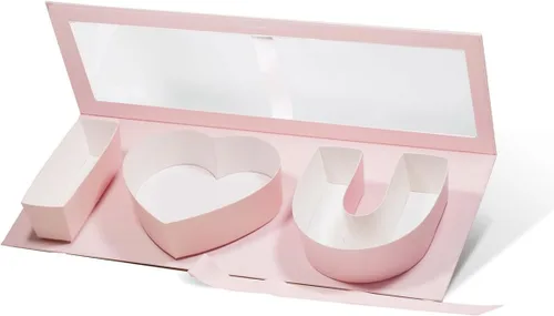 Miniatura 3 de Geoto Paquete de 6 cajas de regalo rellenables en forma de letra de 17.3 x 6 x 2 pulgadas, color rosa/rojo/blanco, caja de regalo con texto en Rosa