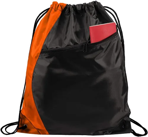 Miniatura 4 de Mochila personalizada con cordón con monograma con bolsa de cincha de texto personalizado con diseño impreso personalizable, NaranjaNegro