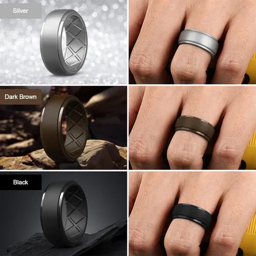 Miniatura 13 de Egnaro - Anillos de silicona para hombre, 25/64 pulgadas (10 mm) de ancho y 3/32 pulgadas (2.5 mm) de grosor, alianzas de boda de goma, paquete