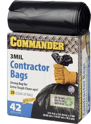 Miniatura 7 de Commander Bolsas de contratista resistentes de 42 galones de 3 milésimas de pulgada de pulgada de grosor con bridas de solapa, 32 x 46 pulgadas