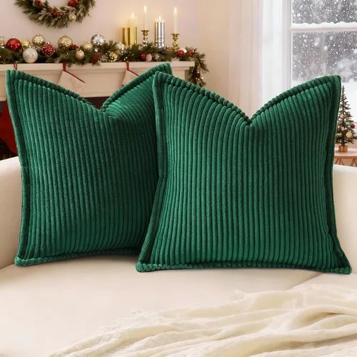 Miniatura 36 de Mecatny Juego de 2 fundas de almohada de pana de 16 x 16 pulgadas, fundas decorativas neutrales suaves de estilo bohemio para sofá y sala de estar