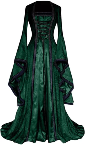 Vestido de princesa con mangas de trompeta para mujer, corsé con cordones, longitud hasta el suelo, vestidos victorianos para mujer, disfraz vintage