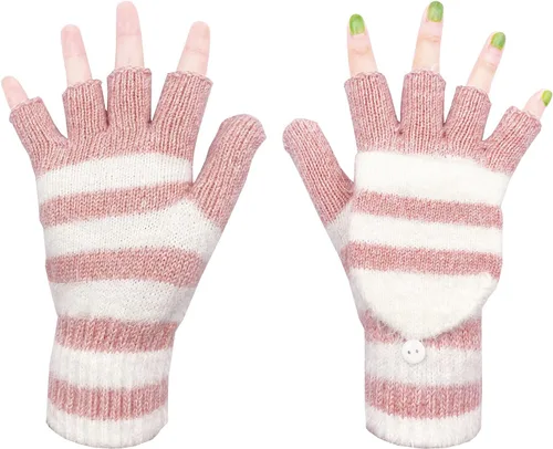 Miniatura 86 de Beurlike Guantes de invierno para mujer, de lana cálida, a prueba de viento, convertibles, sin dedos