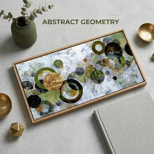 Miniatura 7 de JLXART Lienzo abstracto enmarcado, arte para la pared, moderno círculo verde dorado y negro, pintura colorida, obra de arte texturizada, lista