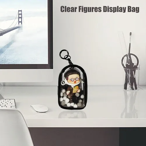Miniatura 4 de Bolsa de exhibición de figuras transparentes, bolsa de almacenamiento portátil para figuras con llavero, mini caja ciega para colgar muñecas, cierre