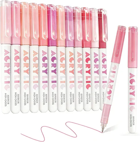 Miniatura 15 de kander Bolígrafos de gel acrílico, 12 colores resaltadores de tinta de gel acrílica con punta de bala, cobertura fuerte, gran capacidad de tinta