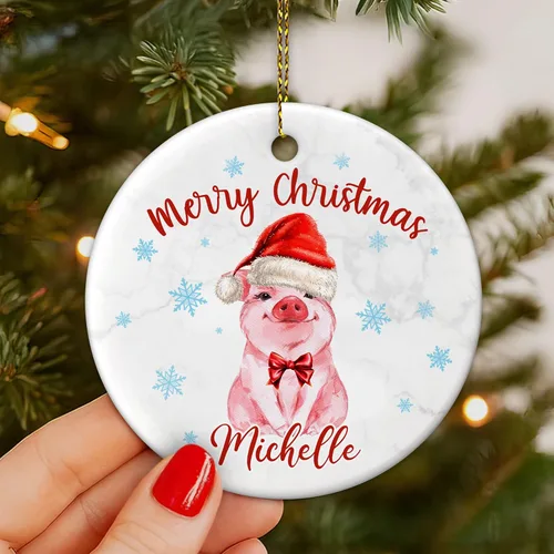 Miniatura 5 de Hyturtle Regalos de Adornos de Navidad Personalizados para Amantes de los Cerdos - Adorno de Cerámica Navideño de Cerdo con Nombre Personalizado