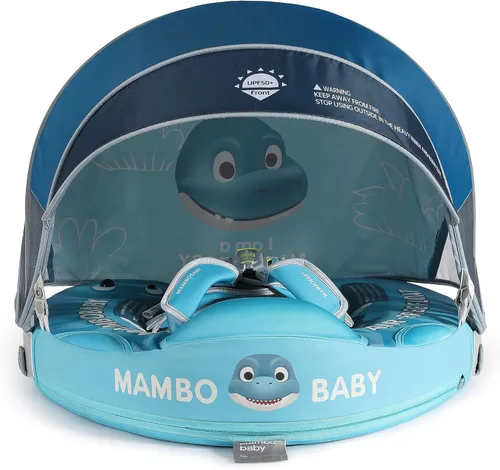 Miniatura 15 de Flotador Mambobaby con cola para bebé con toldo, flotador de piscina sólido, entrenador de natación infantil, entrenamiento de natación tumbado
