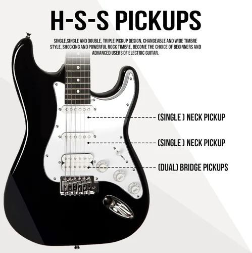 Miniatura 4 de Soulmate - Kit de guitarra eléctrica para principiantes de 39 pulgadas, tamaño completo, guitarra eléctrica de cuerpo sólido con pastilla HSS