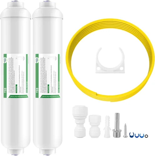 Kit de filtro de agua en línea Membrane Solutions para refrigerador y máquina de hielo, reduce el sabor y el olor a cloro, compatible con tubos de