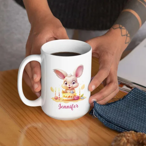 Miniatura 3 de Taza de viaje de cerámica personalizada de conejo, taza con nombre personalizado para los amantes de los conejos, taza de té con nombre temático