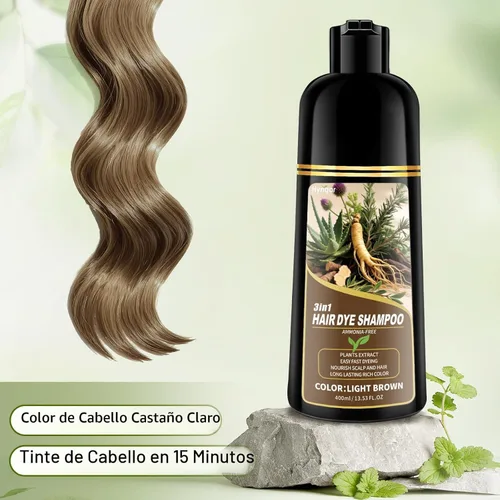 Miniatura 2 de Champú de tinte para el cabello castaño claro, 100 % cobertura de canas, champú para mujeres y hombres, sin amoníaco y sin parabenos con hierbas