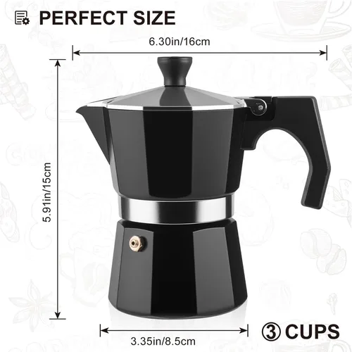 Miniatura 2 de wedrink Cafetera de Espresso de 3 Tazas para Estufa, Olla de Moka de Aluminio Percolador (150ml)