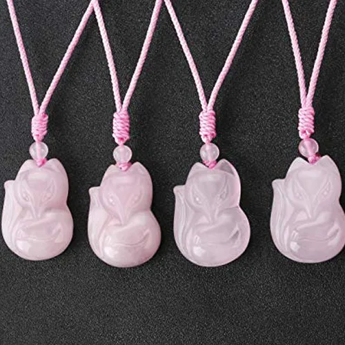 Miniatura 5 de Jovivi - Collar de zorro con cuarzo rosa natural y hielo de obsidiana con piedras preciosas de cristal curativo collar y dije de protección