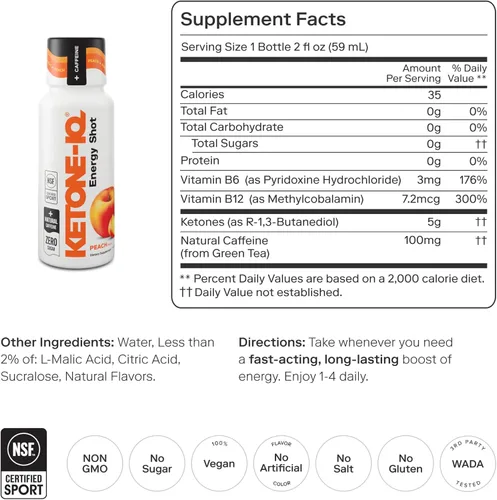 Miniatura 4 de Ketone-IQ Bebidas Energéticas de Cetona Exógena con Cafeína - Paquete de 12 Shots de Cafeína de Té Verde con 5g de Cetonas Bioidénticas y Vitaminas