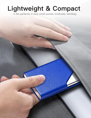 Miniatura 6 de Padike Soporte para tarjetas de visita, funda de cuero mejorada, tarjetero de bolsillo para hombres o mujeres, soporte delgado de metal para Y-BU