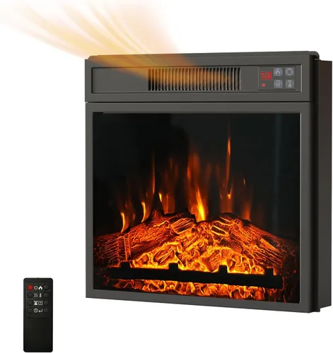 Miniatura 9 de Inserto de chimenea eléctrica de 18 pulgadas, calentador de chimenea empotrado con bajo ruido, control remoto con temporizador, pantalla táctil