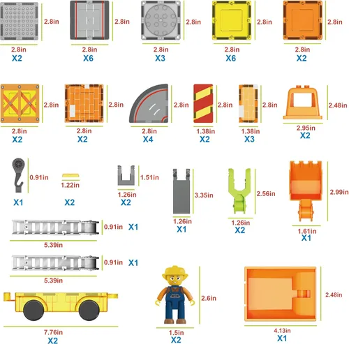 Miniatura 3 de PicassoTiles Azulejos Magnéticos de Construcción Temáticos Bloques de Construcción 5-en-1 Grúa, Escalera, Camión Volquete, Excavadora