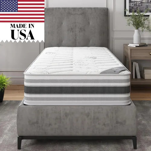 Miniatura 10 de Ottomanson Colchón híbrido Queen de 12 pulgadas, funda acolchada antiestática de meditación, fabricado en Estados Unidos, soporte firme, bobinas