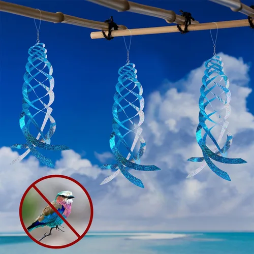Miniatura 4 de Hausse Reflectores espirales repelentes de pájaros azules de Mylar giratorios, dispositivo reflectante colgante para disuadir aves, decorativo