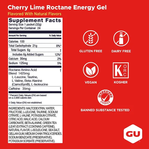 Miniatura 3 de Gel Ultra Endurance gel de energía Gu Roctane , 123068, 24 unidades, Cherry Lime, 1, 1