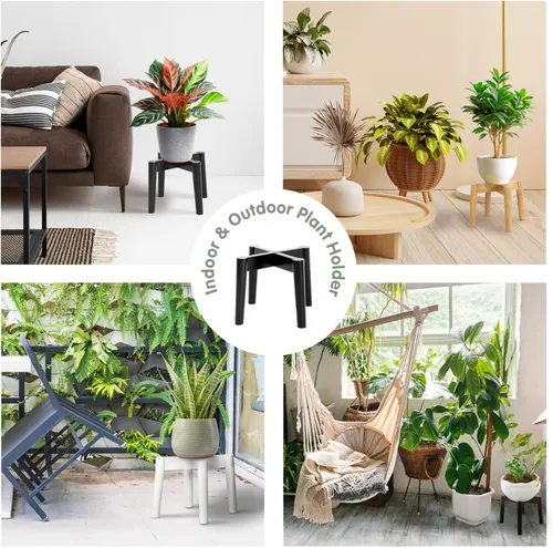 Miniatura 5 de Soporte de madera para plantas de 7.5 x 9.8 pulgadas, para interiores y exteriores, soporte de madera para macetas de un solo piso, soporte