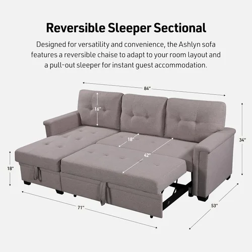 Miniatura 2 de Lilola Home - Sofá cama modular reversible de lino gris claro con diván de almacenamiento