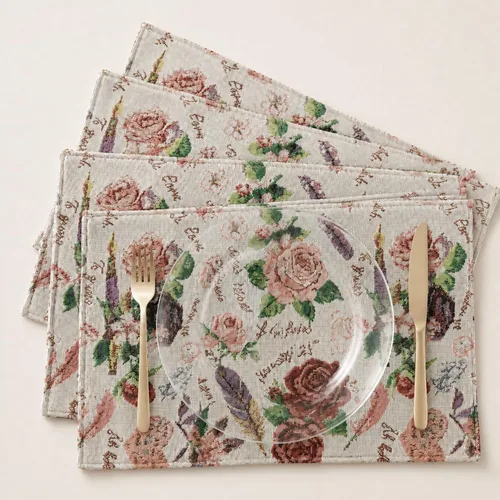 Miniatura 12 de DaDa Bedding Tropical Paradise - Manteles individuales florales de rosas azules - Juego de 4 tapices de naturaleza, pájaros, flores exóticas, jardín
