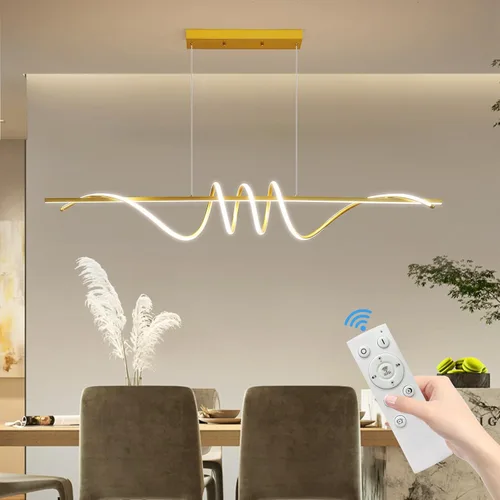 Modern 59inch Led Chandeliers for Dining Room, Dimmable 3000k~6500k Remote Control Gold Spiral Shape Pendant Lights 50w Height Adjustable Hanging