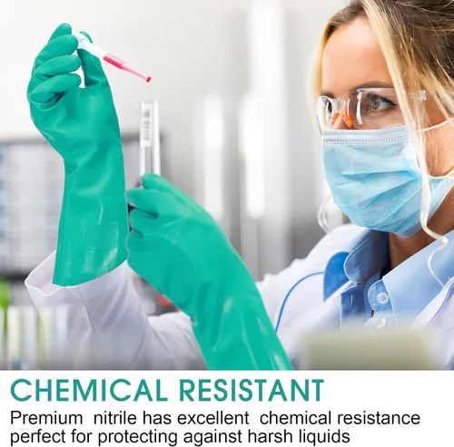 Miniatura 5 de Potchen 20 pares de guantes resistentes a productos químicos, guantes de nitrilo gruesos de servicio pesado a granel para limpieza, resisten ácido