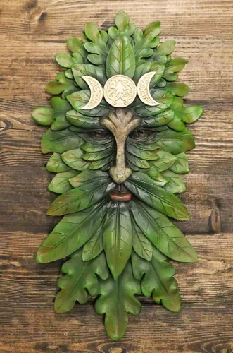 Miniatura 2 de Ebros Gift Wicca Nature Spirit God Horned Celta Greenman Tree Ent Triple Luna Colgante Decoración de Pared Placa de 16.5 pulgadas de alto Árbol