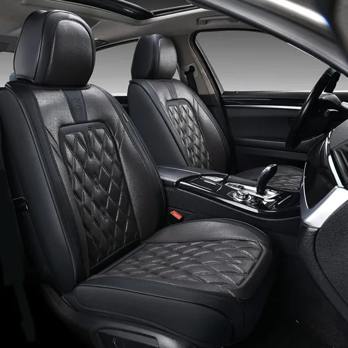 Miniatura 12 de Coverado Fundas de Asientos Delanteros, Funda de Asiento de Cuero Sintético de Lujo Impermeable, Protector de Asiento de Coche Beige, Funda