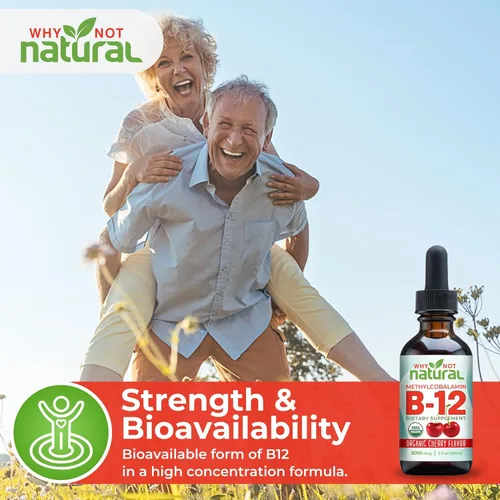 Miniatura 7 de Why Not Natural Líquido orgánico de vitamina B12 – Sublingual Extra Strength 60 x 5000 mcg gotas de metilcobalamina, vegano, maximiza la absorción