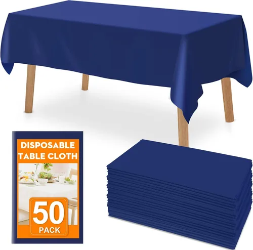 Miniatura 11 de RowinsyDD Paquete de 30 manteles de plástico negro desechables, 54 x 108 pulgadas, manteles de plástico para mesas rectangulares, mantel desechable