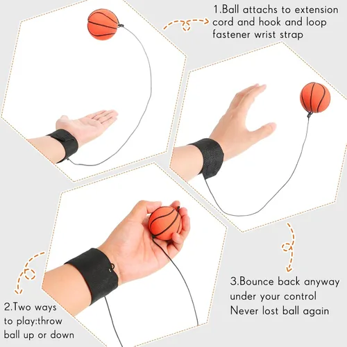 Miniatura 4 de Skylety 6 Piezas Pelota de Retorno de Muñeca con Cuerda Pelotas Deportivas de Rebote de 2.48 Pulgadas con Correa Elástica Fútbol Baloncesto Béisbol