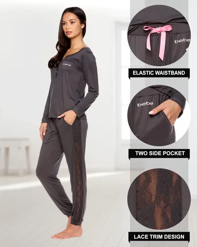 Miniatura 3 de bebe Conjunto de pijama para mujer con bolsillos, camisa de manga larga y pantalones de pijama